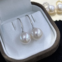 Boucles d'oreilles pendantes en perles d'eau douce Edison 11-12 mm, perles naturelles rondes avec défauts esthétiques, fort lustre, crochet en argent, boucles d'oreilles classiques, vente en gros