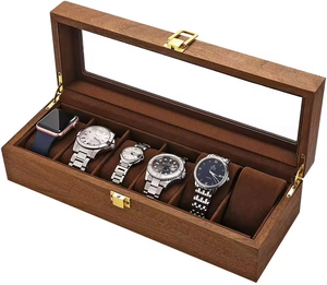 Caja organizadora de reloj de madera de lujo de gama alta al por mayor logotipo personalizado de madera de nogal negro-vitrina de reloj Premium - Product Image 4