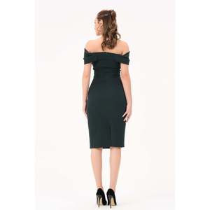 Robe midi élégante vert émeraude pour femme DANS, motif uni, coupe confortable, pour les fêtes et le quotidien, tailles 38-42 - Product Image 3