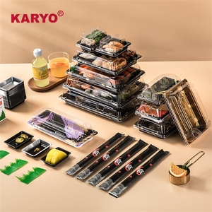 Karyo ถาดใส่อาหารพลาสติกพร้อมฝาปิดถาดซูชิแบบใช้แล้วทิ้งชุดทรงสี่เหลี่ยมผืนผ้า - Product Image 5