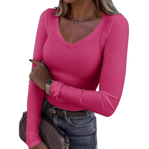 Nouveau <span class=keywords><strong>T</strong></span>-<span class=keywords><strong>shirt</strong></span> sexy pour <span class=keywords><strong>femme</strong></span>, style décontracté européen/américain, en maille côtelée douce, coupe ajustée, couleur unie, <span class=keywords><strong>manches</strong></span> <span class=keywords><strong>longues</strong></span>, collection printemps, transfrontalier - Product Image 6