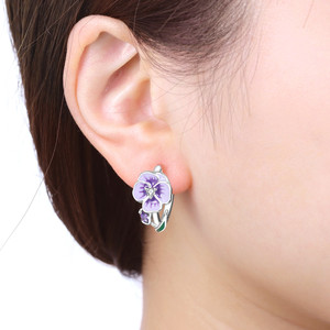 <span class=keywords><strong>Orecchini</strong></span> Pendenti in Lega Autentica con Fiore di Pansé <span class=keywords><strong>Viola</strong></span>, Gioielli Raffinati con Zirconia Cubica e Smalto, per Uso Quotidiano e Regali di Compleanno - Product Image 2