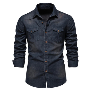 Heavy-Duty Denim <b>Work</b> Shirt - Reinforced Stitching Men's Industrial <b>Jean</b> Shirt for Construction & Trade - Product Image 3