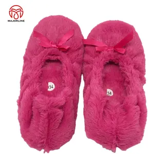 OEM Customized Logo Indoor House Guest Slippers TPR Rubber Outsole Winter Home Flat Slipper Ballerina Plush Slippers For Women