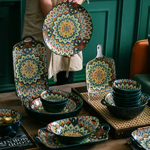 Juego de platos de cerámica bohemios nórdicos, vajilla de fiesta y decoraciones de mesa