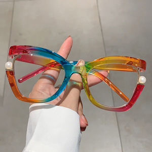 Gafas ópticas de moda para mujer, bloqueo de luz azul, medio Marco, Ojo de Gato, <span class=keywords><strong>perla</strong></span>, gran tamaño, venta al por mayor - Product Image 4