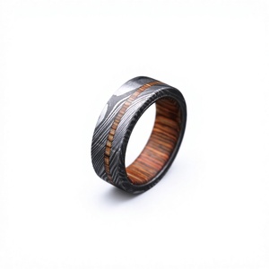 Handmade Damascus Steel & Brown <b>Wood</b> <b>Ring</b>, Unique Band Christmas Gift <b>Men</b> <b>Wedding</b> <b>Ring</b> Damascus <b>Wood</b> <b>Ring</b> <b>Men</b> Gift - Product Image 1