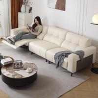 Echtes Leder Elektrisches Relaxsofa 3-Sitzer Eckgarnitur Minimalistisches Design mit Fernbedienung und Metallrahmen