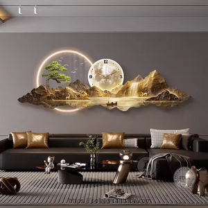 Arte moderna vista montagna e punta cervo fatto a mano a casa LED con orologio decorazione per soggiorno decorazione della parete - Product Image 2