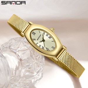Reloj de Cuarzo Sanda 1123 Vintage para Mujer, Esfera Ovalada, Correa de Acero y Cuero, Elegante Reloj de Pulsera para Dama - Product Image 1