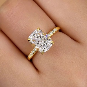 New Arrival 925 Moissanite <b>Cushion</b> Cut 4.5Carat 9*11mm Women's Classic Engagement Travel <b>Ring</b> Sterling Silver Yellow Gold Plated - Product Image 1
