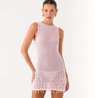 Robe de plage transparente en maille à dos ouvert, 4 couleurs, sexy, courte, en crochet, pour femmes, cache-maillot de bain