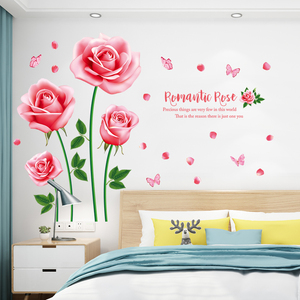 Autocollants muraux romantiques roses chauds pour <span class=keywords><strong>chambre</strong></span> à coucher, salon, autocollants pour télévision, canapé, décoration murale d'arrière-plan, autocollants autocollants - Product Image 3