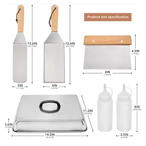 Accessoires de barbecue en acier inoxydable à prix de gros avec poignée en bois, ensemble d'outils de barbecue multifonction Teppanyaki et couvercle de cuisson - Product Image 3