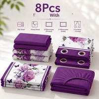 Parure de lit 8 pièces en microfibre à impression dispersée anti-décoloration avec rideaux, taille King Size, pour la vente en gros