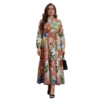 Robe Abaya élégante à imprimé floral en gros - Longue robe pour femmes musulmanes pour les fêtes à Dubaï et le quotidien