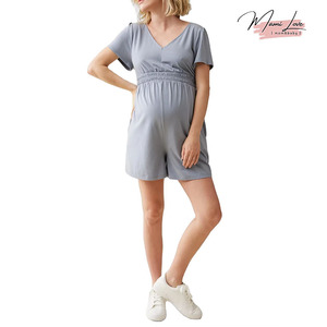 Tuta Premaman per Casa e Uso Quotidiano, con Vita Elasticizzata e Arricciatura, Jumpsuit Casual per Donne in Allattamento - Product Image 1