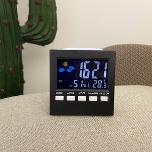 Control de voz Pantalla <span class=keywords><strong>LCD</strong></span> Termómetro Relojes Monitor de humedad interior Pantalla digital electrónica Temperatura Despertador Calendario - Product Image 4