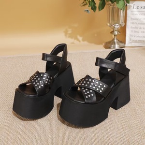 2025 Summer Women's High Top Open Toe Pure Cowhide <b>Sandals</b> Hard-Wearing Anti-Slip Elevated Thick-Soled Roman Heeled <b>Sandals</b> - Product Image 2