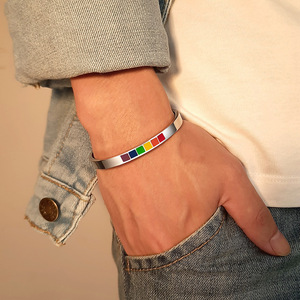Gay Pride Jewelry Rainbow <span class=keywords><strong>Bar</strong></span> LGBT Pride Bracelet Amistad Gay Lesbian Bangle Bracelet para pareja - Product Image 6