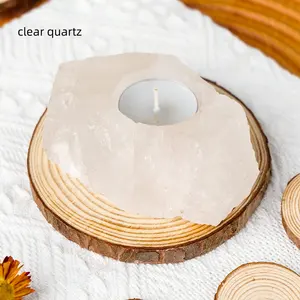 Natural Raw Crystal Candle Holder Gemstone Tea Light Rough Rose Quartz Candlestick