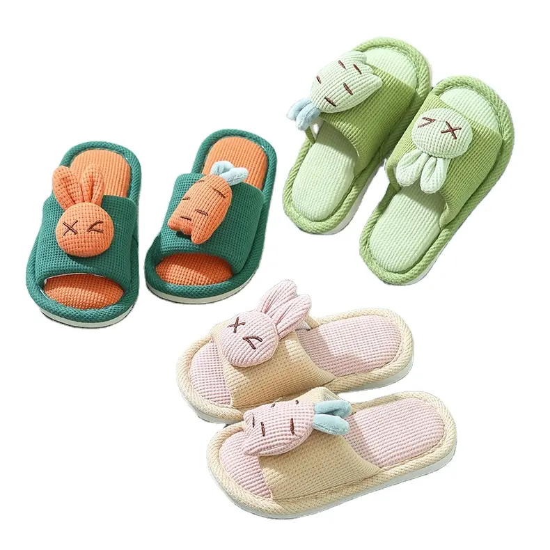 कार्टून खरगोश परिवार के जूते फ्लैक्स चप्पल वसंत शरद ऋतु शरद ऋतु ऋतु ऋतु के बच्चों के लिए आकस्मिक इनडोर सैंडल