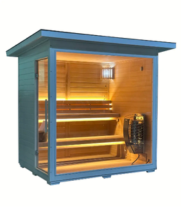 Moderna Cabina de Sauna de Madera para Exteriores con Calefacción Eléctrica, Diseño de Madera Sólida, Estilo Escandinavo con Puerta de Vidrio y Taburete de Madera - Product Image 3