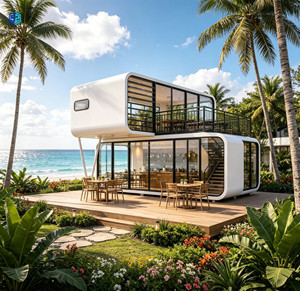 บ้านโครงสร้างเหล็กสำเร็จรูปแบบโมดูลาร์สองชั้นทรงแคปซูลของ Apple ดีไซน์ทันสมัย อาคารสำนักงานเชิงพาณิชย์ วิลล่า คาเฟ่ริมชายหาด - Product Image 2