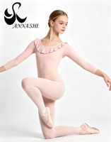 Maillot de Ballet de Manga Larga para Mujer, con Cuello con Volantes, para Gimnasia, Entrenamiento Diario, Danza