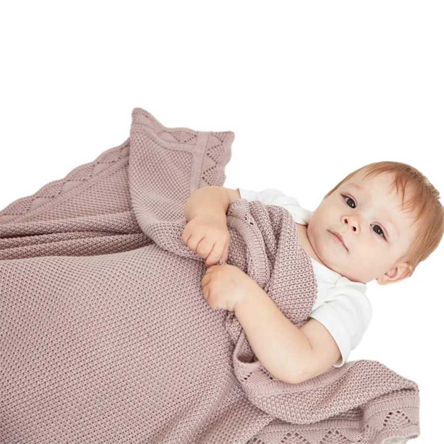 ผ้าห่มถักนิตติ้งของเด็กทารกผ้าคอตตอนเนื้อนุ่มแบบ100% สไตล์วินเทจสไตล์โบโฮ