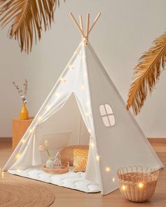 Quick Opening Tipi <b>Sleepover</b> Tent Includes Carry Bag & Lights Kids Teepee Tent-PVC Fabric Four-season Double Layer - Product Image 1