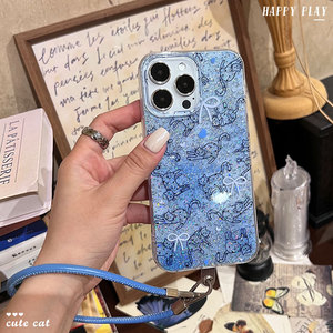 Coque de téléphone antichoc à paillettes en colle époxy, pliable à chaud, pour iPhone 17 Pro Max, motif chat bleu original, décontractée pour iPhone 16 - Product Image 1