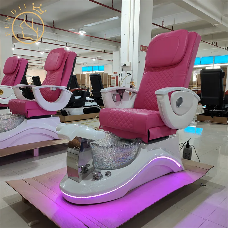 현대 럭셔리 뷰티 핑크 블랙 페디큐어 의자 누워 스파 페디큐어 의자 제조 업체 빛