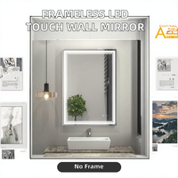 Miroir mural de salle de bain LED carré sans cadre en verre, commande tactile, pour projet hôtelier, chambre à coucher et dressing, style moderne, vente en gros, fabrication OEM