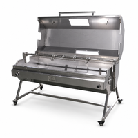 Grill rotatif double en acier inoxydable avec capot isolé, cuisson double face, grande capacité, rôtissoire à charbon de bois