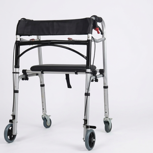 4 Wheel Mobility Walking Aids with Seat and Brake High Quality Four Wheels Moving Shopping Cart Walking Aids Folding - Product Image 1