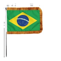 Drapeau de table brésilien de haute qualité avec franges dorées et support métallique pour bureau, conférence et réunion