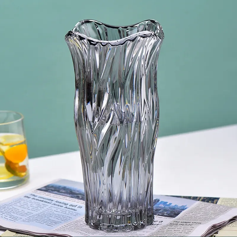 Vaso de vidro moderno de alta qualidade com desenho Art Déco arranjo de flores listradas para casamento ou ornamento de mesa doméstico