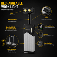 Lampe de travail LED COB rechargeable Type-C, support télescopique réglable, lampe d'inspection magnétique pour réparation automobile, garage, atelier