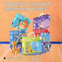 Jouet éducatif Montessori STEM, papier écologique, dessin animé, puzzles de dinosaures pour enfants, motifs colorés, 50 pièces, âges 8-13, boîte