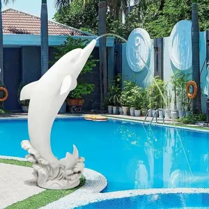 Estatua tallada a mano, fuente de delfín de mármol blanco