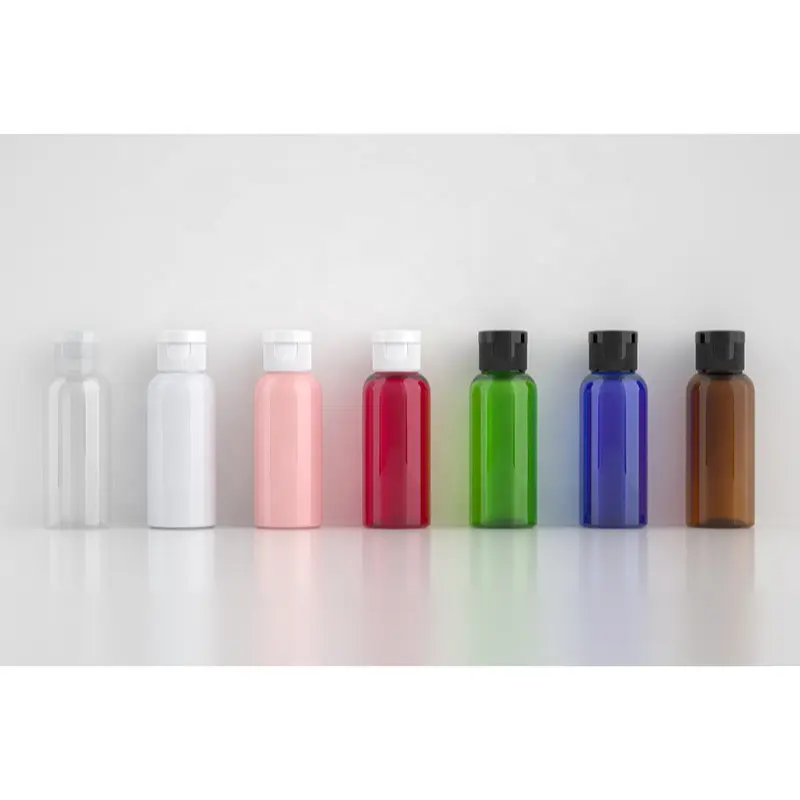 2021 heiß verkaufte Kosmetik verpackung 30ml 50ml 100ml White Flip Cap PET Transparente Plastik flasche für Shampoo-Körper lotion