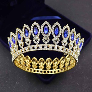 Diademas barrocas redondas de oro para desfile, tiara de cristal con diamantes de imitación, moldura de corona para rey Queens y novia - Product Image 3