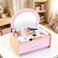 Table de Maquillage en Bois pour Filles, Coiffeuse Princesse Couronne, Ensemble de Jeu de Rôle en Bois pour Bijoux et Jouets pour Enfants