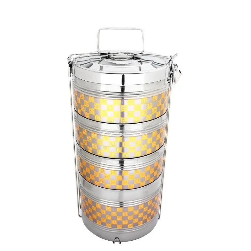 Thép Không Gỉ Tiffin Hộp Ăn Trưa 4 Lớp Nhiệt Kim Loại Thực Phẩm Carrier