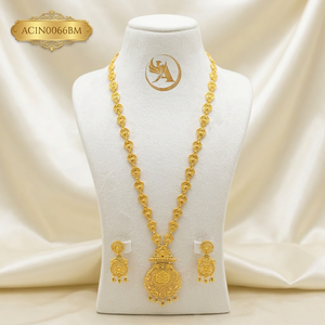 Luxury Long Gold Plated Pendant Necklace Set for Women African Bridal Jewelry with Earrings Dubai Style Wedding Jewelry - Product Image 1