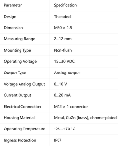 Sensor Inductivo MT-TURCK NI15-M30E-LIU-H1141 15-30VDC 0-20mA Rango de Medición 2-12mm IP67 Sensor de Posición Industrial Original - Product Image 3
