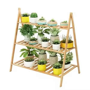 Bambou Naturel Jardin Extérieur Balcon 2 3 Niveaux Grand Pot De Fleur En Bois Jardinière Présentoir Étagère Support En Bambou Pour La Maison - Product Image 2