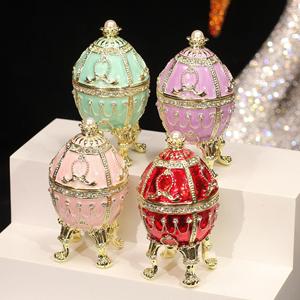 Exquisita Caja de Joyería con Diseño de Huevo Fabergé, Chapada en Oro, Hecha a Mano, con Pedrería Colorida, para Pascua - Figura de Mascota - Product Image 1