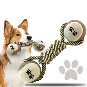 Toptan pet oyuncak dambıl şeklinde düğüm ve top kombinasyonu köpek çiğneme molar interaktif oyuncak